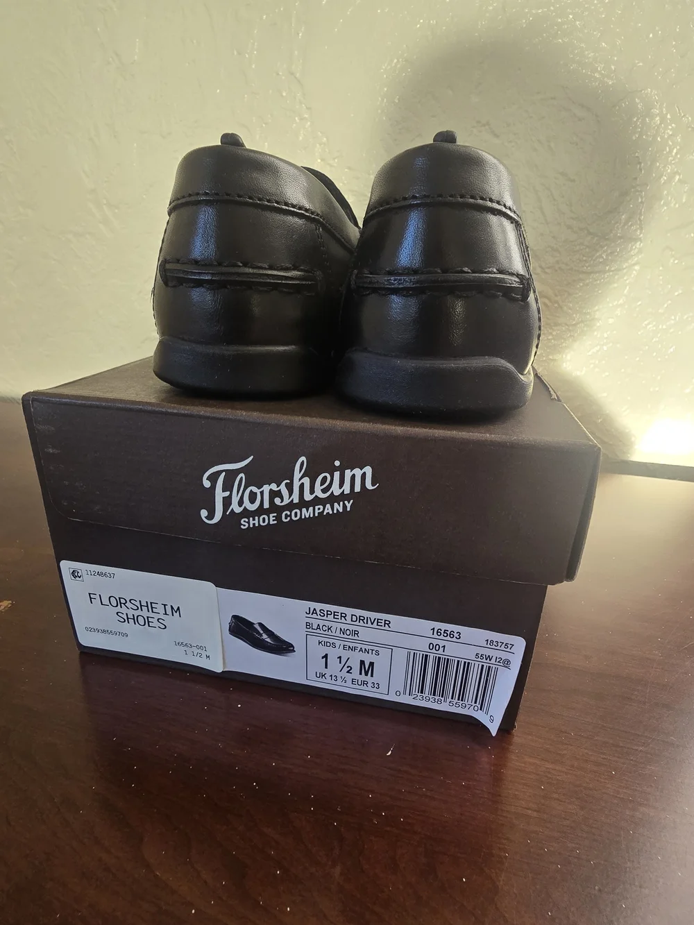 NWT Florsheim Kids Jasper Driver Jr Leather Penny Loafers Black Size 1.5M NWB
